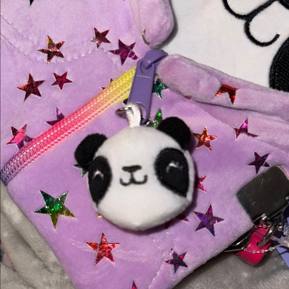 BNWT- Claire's padlock Purple Panda Plush Notebook-Penelope is her name Bonuses!